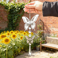 3D Stainless Steel Rotating Wind Chime with Crystal Prism Pendant for Garden Decor