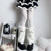 Lolita Sweet Warm Leg Warmers with Cute Cat Face Plush Socks