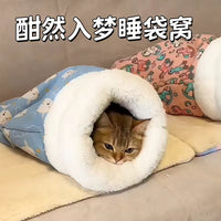 Semi-Enclosed Warm Cat Sleeping Bag Bed for Winter and All Seasons