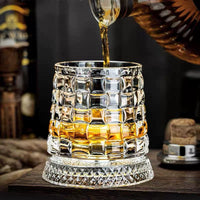 Rotating Whiskey Glass with Glass Base, Wine and Beer Tumbler for Home Bar