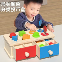 Montessori Wooden Coin Box Shape Sorting Educational Toy for Kids