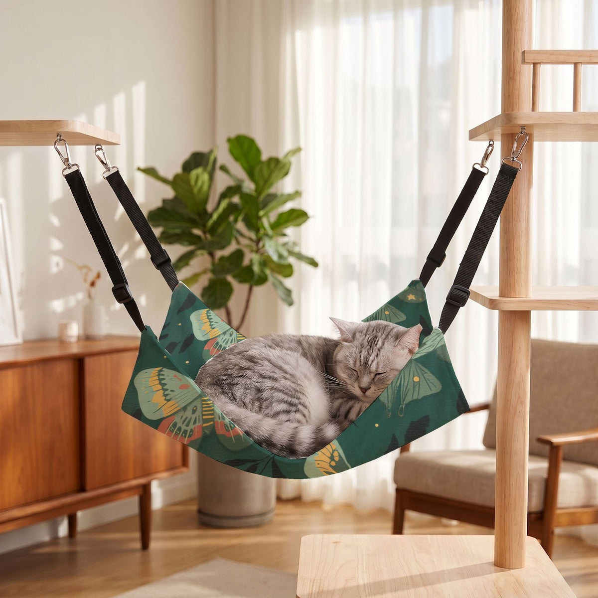Adjustable Canvas Cat Hammock Breathable Mesh Hanging Bed for All Seasons