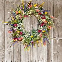 Wildflower Woven Wreath, Artificial Colorful Front Door Wreath for Spring, Summer & Thanksgiving Decor