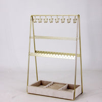 Velvet Jewelry Organizer Box with Iron Art Stand, Large Capacity Necklace Bracelet Display Storage for Women
