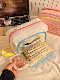 Cartoon Embroidered Large Capacity Portable Travel Cosmetic Bag with Compartments