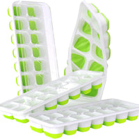 Ice Cube Tray Set with Lid, Soft Bottom, DIY Ice Making Mold, Ice Box & Tongs