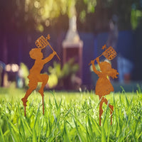 Rusty Metal Silhouette Garden Stakes Outdoor Yard Art Decor