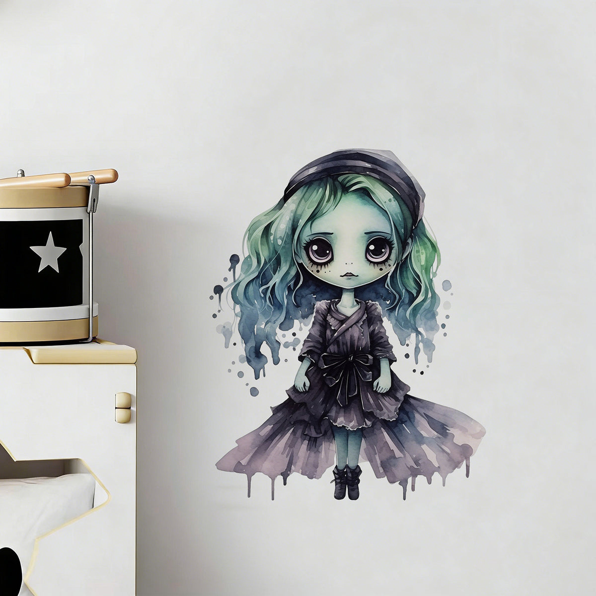 Xinuo PH-QT907 Halloween Gothic Girl Watercolor Wall Decal Self-Adhesive Removable for Bedroom