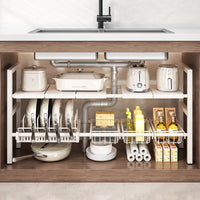 Under-Sink Expandable Storage Rack for Kitchen Cabinets and Pots