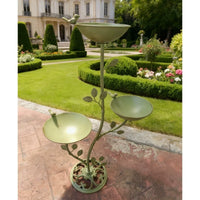 Outdoor Cast Iron Bird Feeder with 3 Trays and Pedestal for Garden Patio Decor