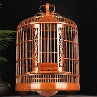 Large Bamboo Bird Cage for Mynah Thrush Birds, Hand-Carved
