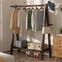 Solid Wood Freestanding Garment Rack with Storage Shelf