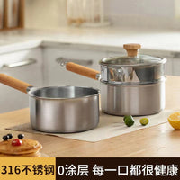316 Stainless Steel Baby Food Supplement Pot with Lid, Non-Coated Milk Pot for Home Use, Steaming and Cooking Noodle Pot