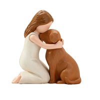 Resin Girl Hugging Dog Sculpture Series Home Desktop Crafts Kneeling Girl Ornament
