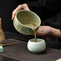 Ceramic Matcha Bowl and Whisk Holder Set with Plaid Pattern