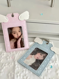 Angel Wing PU Leather 3-inch Photocard Holder with Backpack Charm