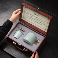 Ru Kiln Ceramic Mug with Lid and Infuser, Chinese Style Office Tea Cup Gift Set