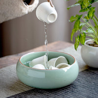 Ceramic Tea Wash Bowl for Kung Fu Tea Ceremony, Large Water Basin for Tea Utensils