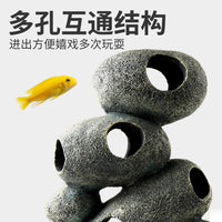 Aquarium Breeding Cave Decoration for Cichlids and Shrimp, Ceramic Hideaway Rock Ornament