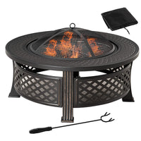 Outdoor Round Fire Pit BBQ Grill Multi-functional Charcoal Heater for Garden Patio