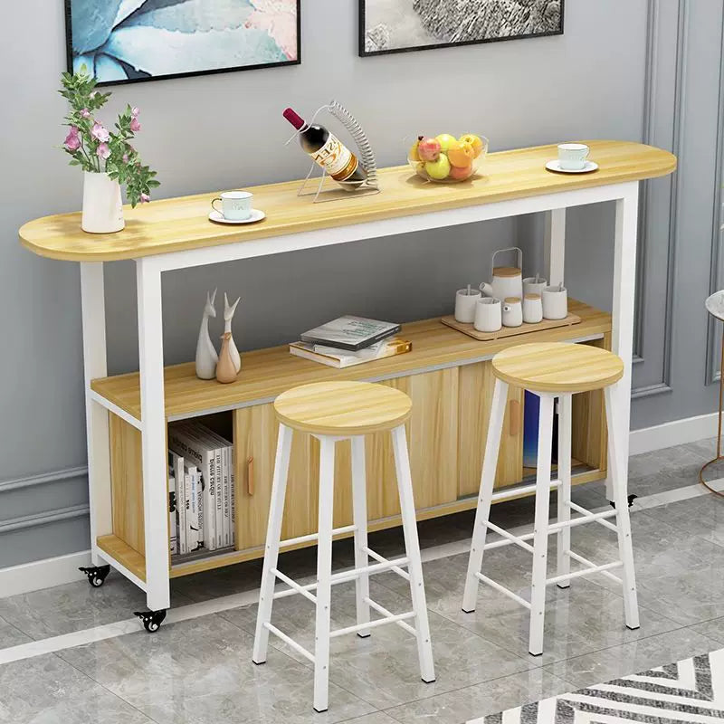 Small Apartment Bar Table with Storage Cabinet, Mobile Kitchen Island, High Dining Table, Living Room Partition, Workstation