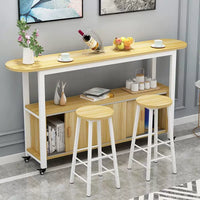 Small Apartment Bar Table with Storage Cabinet, Mobile Kitchen Island, High Dining Table, Living Room Partition, Workstation