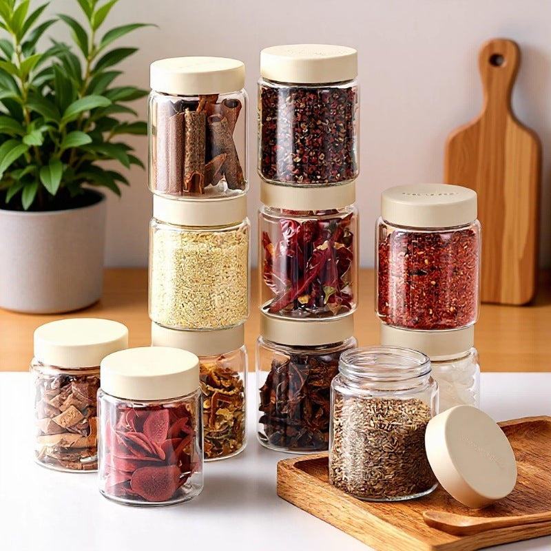 Heat-Resistant Glass Spice Jars with Airtight Lids for Kitchen Storage