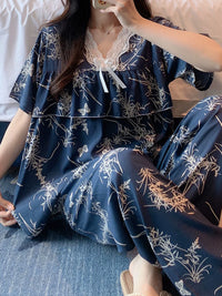 Women's Cotton Rayon Pajama Set Sweet Princess Style Anti-Bulge Short Sleeve Loungewear Plus Size