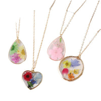 French Vintage Resin Dried Flower Pendant Necklace Forest Style