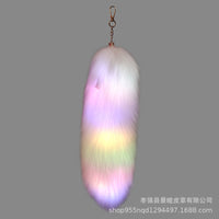 Cute Real Fox Fur Tail Car Keychain Pendant Plush Bag Charm with Light