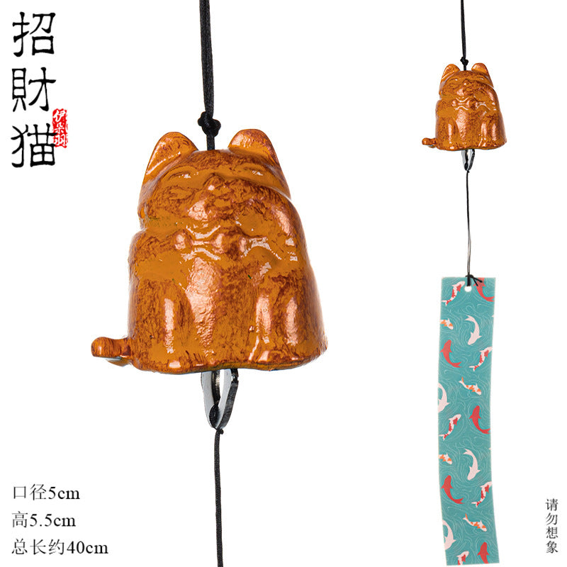 Japanese Cast Iron Maneki-Neko Wind Chime for Home Decor and Souvenirs
