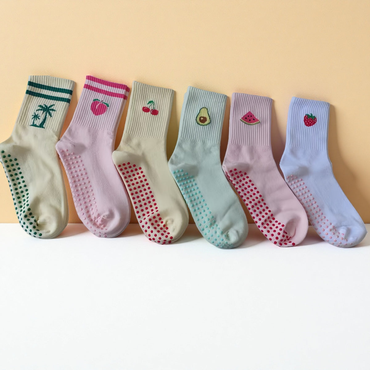 Women's Non-Slip Yoga Pilates Barre Socks Mid-Calf Cotton Grip Socks for Fitness Dance
