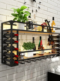 Wall-Mounted Bar Wine Rack with Glass Holder and LED Light for Home & Restaurant