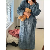 Women's Coral Fleece Ankle-Length Nightgown, Thickened Winter Loungewear