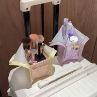 Portable Standing Cosmetic Bag with Brush Holder, Large Capacity Waterproof Travel Toiletry Organizer