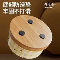 Ceramic Pet Bowl with Wooden Stand for Cats and Small Dogs, Anti-Tip Food and Water Dish