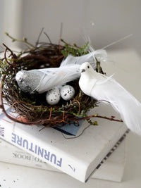 Artificial Woven Bird Nest with Faux Birds for Photography Props and Home Decor