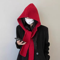 Women's Winter Knit Poncho Scarf Hat Set with Wide Brim