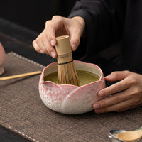 Ceramic Matcha Tea Ceremony Set with Crystalline Ice Flower Pattern, Includes Bowl, Whisk, and Whisk Holder