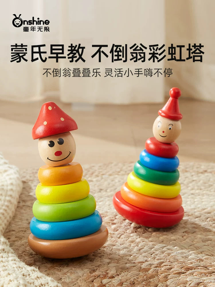 Rainbow Stacking Rings Elephant Fox Clown Smiley Face Tumbler Toy for Babies 6 Months+