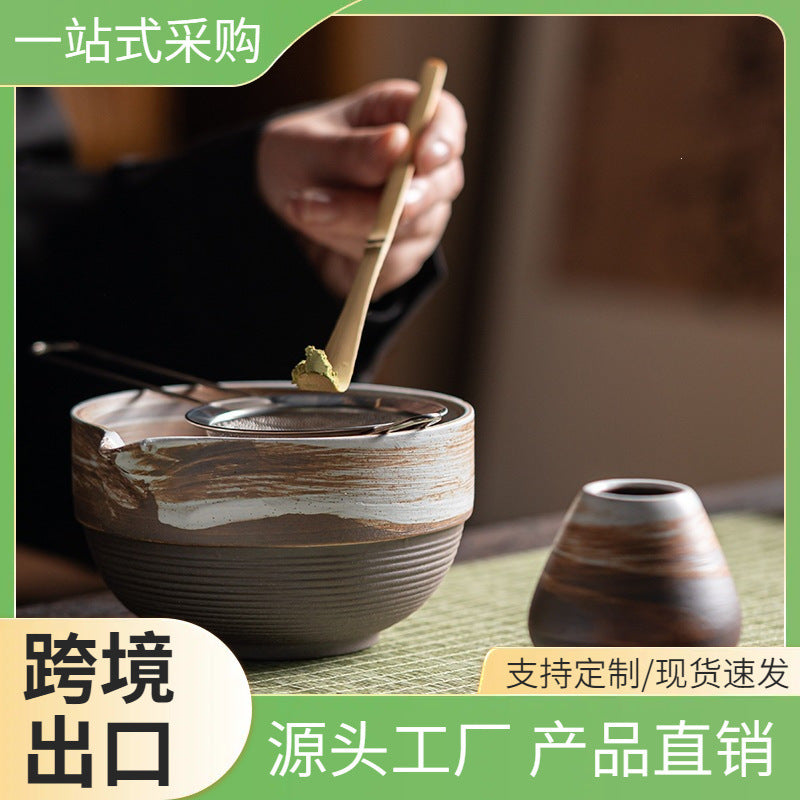 Japanese Style Coarse Pottery Matcha Bowl with Spout