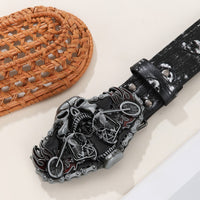 Men's Genuine Leather Belt with Designer Buckle for Motorcycle Riders