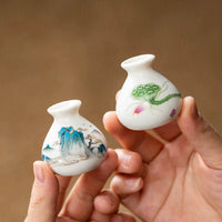 Mini Chinese Ceramic Vase with Faux Plant for Desktop Decor