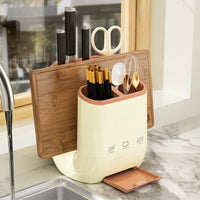 U-Shaped Kitchen Knife Block with Cutting Board & Utensil Holder