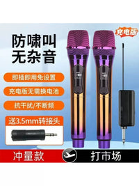 Wireless Handheld Microphone System for Karaoke and Outdoor Audio, Dual-Mic Receiver