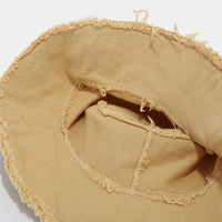 Unisex Washed Cotton Distressed Bucket Hat with Wide Brim for Summer Outdoor Beach