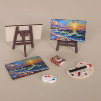 Miniature Dollhouse Easel Oil Painting Palette Book Model Christmas Decor