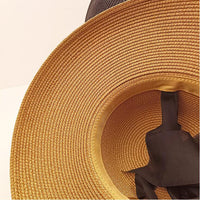 Women's French Style Foldable Wide Brim Straw Sun Hat for Beach & Travel