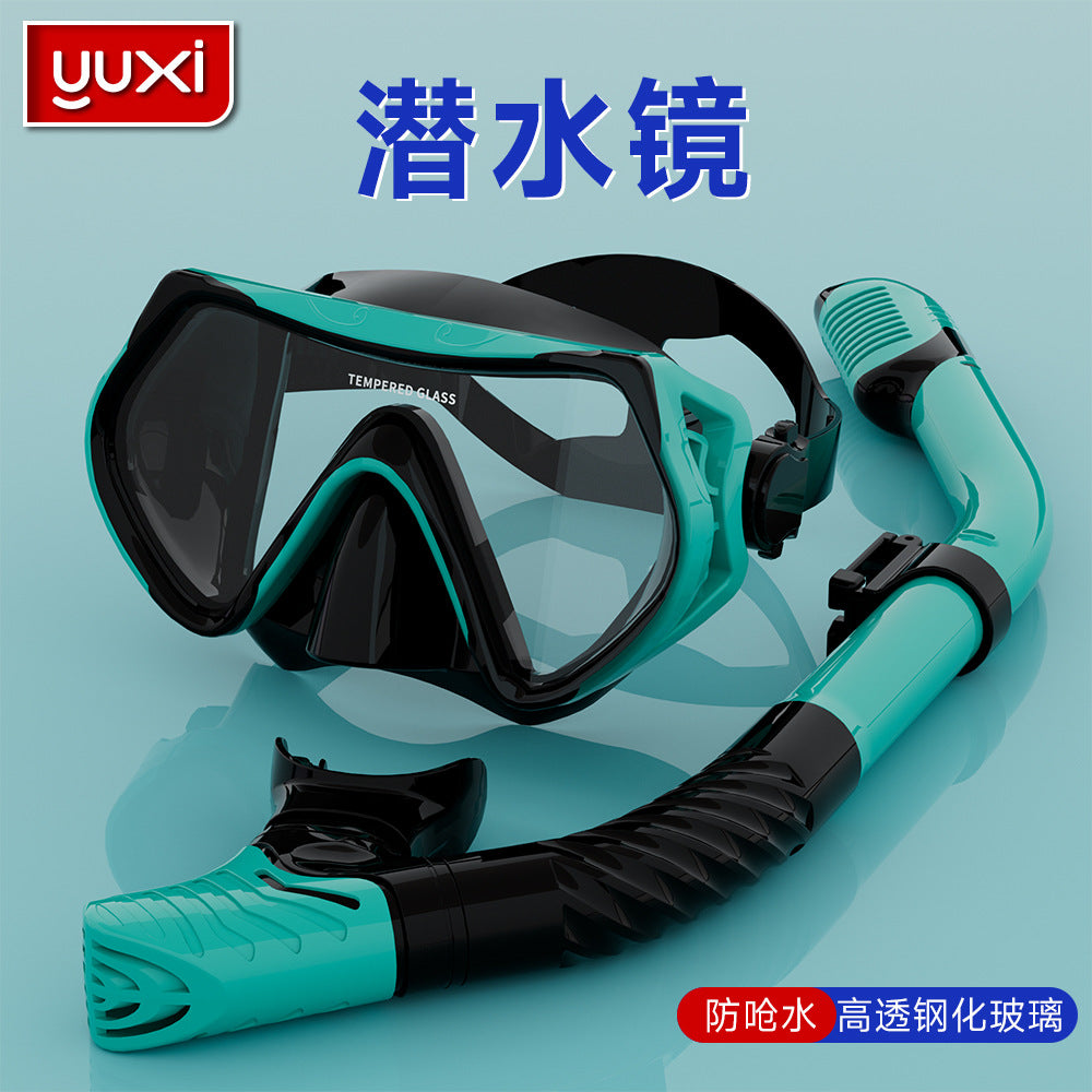 Full Dry Snorkel Set with Wide View Diving Mask and Liquid Silicone Goggles