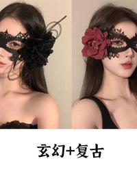 Mysterious Black Lace Full Face Mask for Masquerade Halloween Party